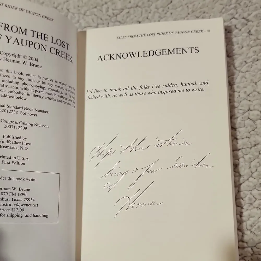 Herman W. Brune Tales from the Lost Rider of Yaupon Creek PB 1st Illus Signed